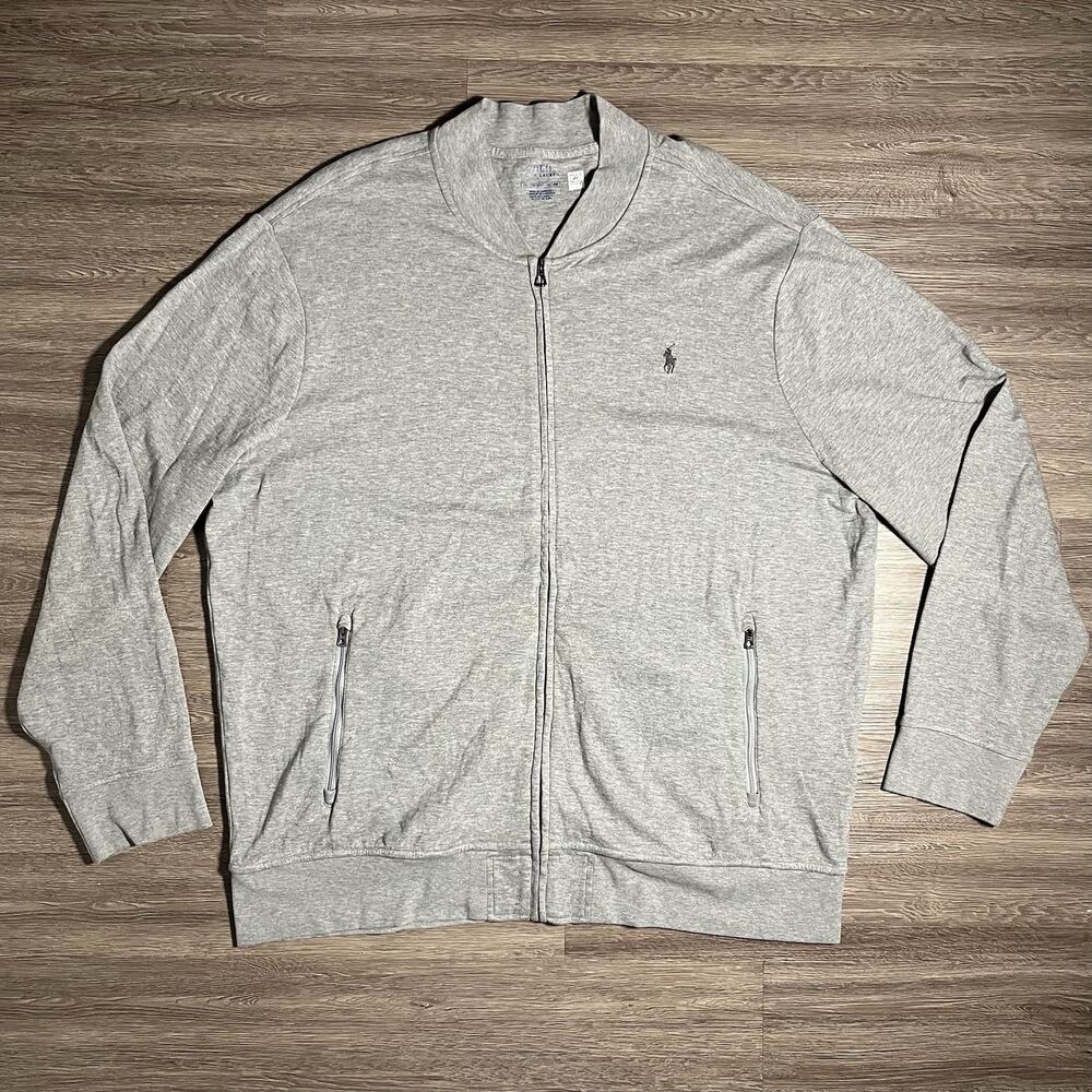 Polo Ralph Lauren Luxury Jersey Baseball Jacket Men's XXL Gray Full Zip EUC